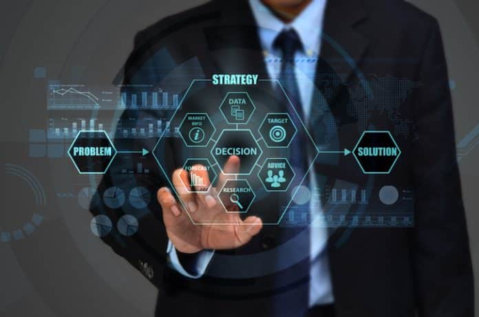 Concept de décision d'entreprise Le concept de prise de décision de l'entreprise pour résoudre le problème commercial avec l'utilisation du modèle intelligent