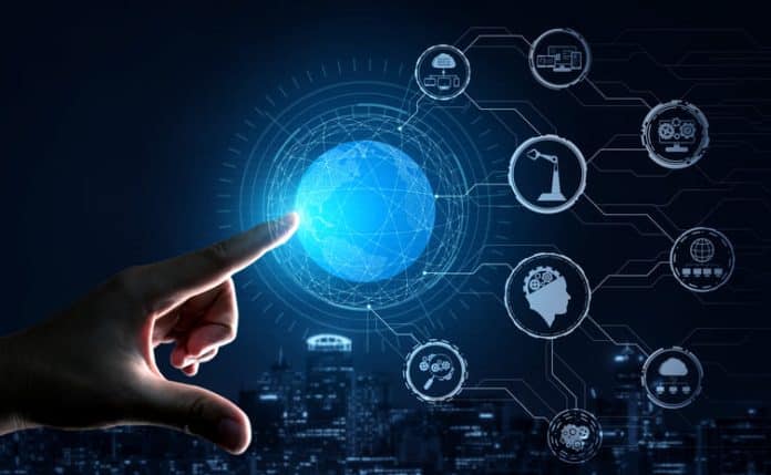 istock-1204099471 (1) Ingénierie avec interface graphique montrant la conception de l'automatisation, le fonctionnement du robot, l'utilisation de l'apprentissage en profondeur machine pour la fabrication future et les PME